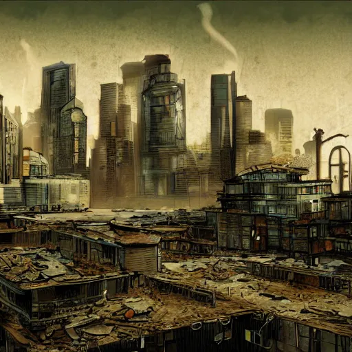 Image similar to seattle, abandoned and post - apocalyptic, concept art, digital painting