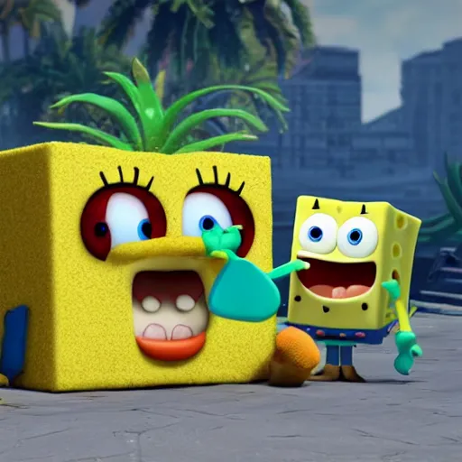 Image similar to spongebox squarepants, hyperrealistic, unreal engine 5