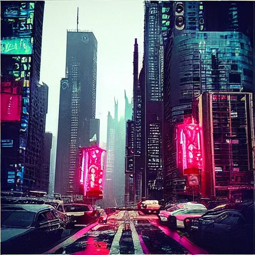 Prompt: “ alien invasion in cyberpunk new york, on gloomy rainy day ”