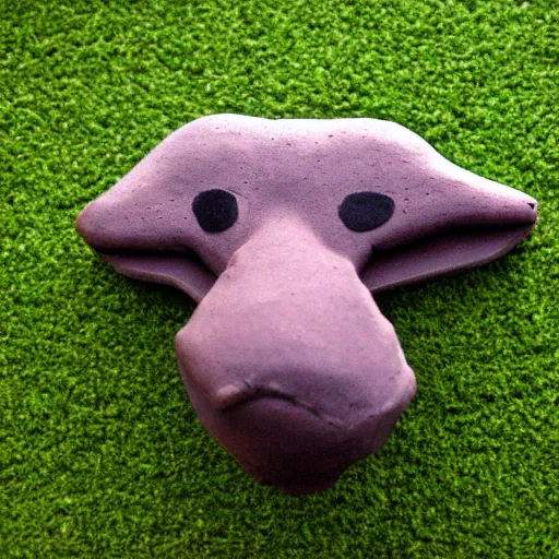 Image similar to funny strange dog made out of clay on a green carpet, Nikon Coolpix 5200