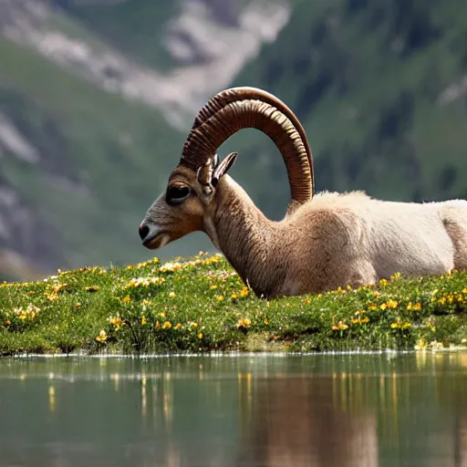 Image similar to ibex eating edelweiss on a mountain lake