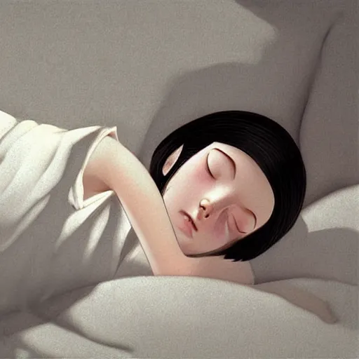 Image similar to little girl in pajama sleeping. digital artwork by ilya kuvshinov, inspired by pixar movies and balthus, highly detailed, realistic