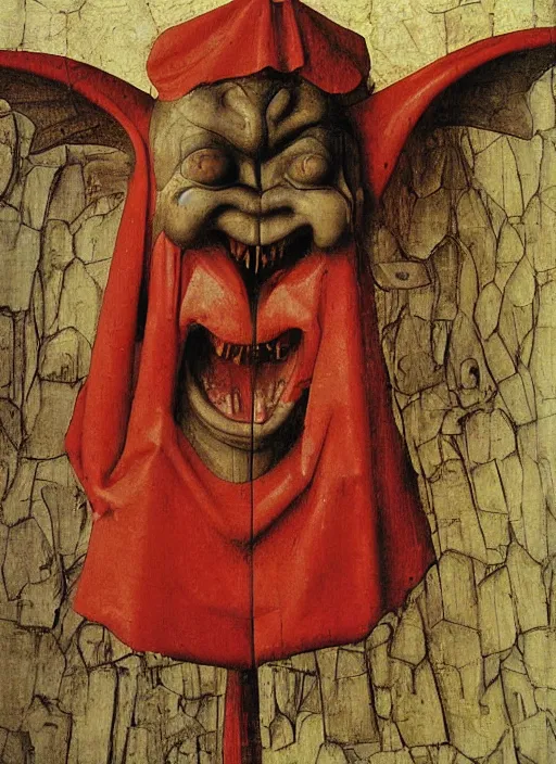 Image similar to red devil Gargoyle, Medieval painting by Jan van Eyck, Hieronymus Bosch, Florence