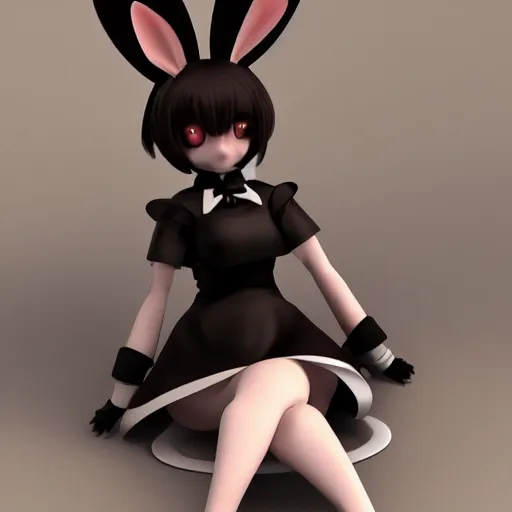 Image similar to cute fumo plush bunny girl, floppy ears, gothic maiden, alert, furry anime, vray, asymmetry rule of thirds