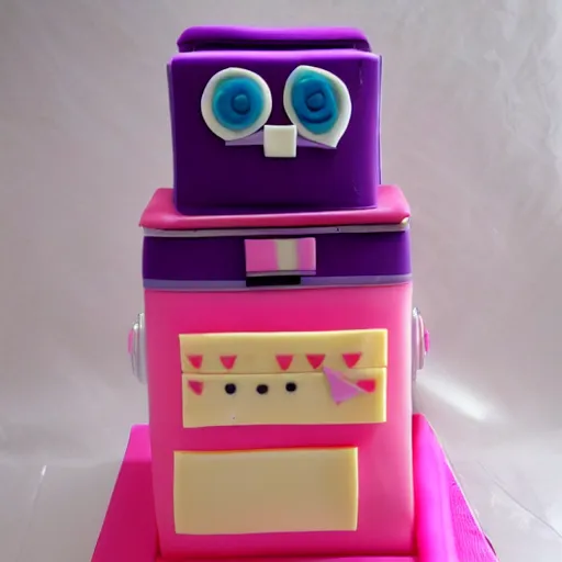 Prompt: robot cake square pink and purple from the artistic cake shop