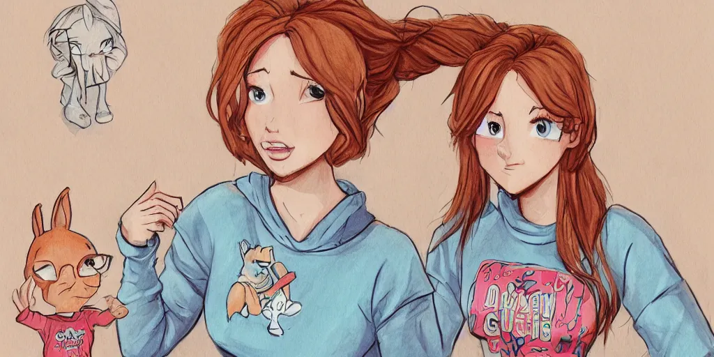 Image similar to women, ginger, cartoon, sweatshirt, concept art, concept art, bunny ears,