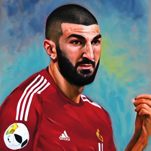 Prompt: an artistic portrait of Karim benzema, oil painting