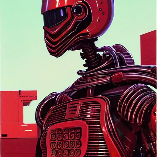 Prompt: !dream self portrait of a robot with a squid face. Red and black body armor, digital art, realistic, ultradetailed, concept art in the style of Science Fiction. art by Syd Mead and Moebius, trending on artstation, devianart, cgsociety