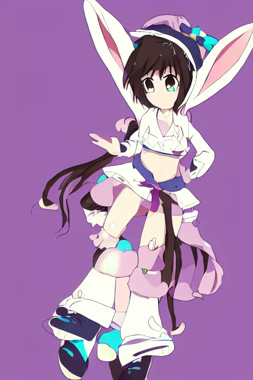 Image similar to Tonemapped cheerful Anime girl with bunny hat in the style of Makoto Shinkai and Yun Koga