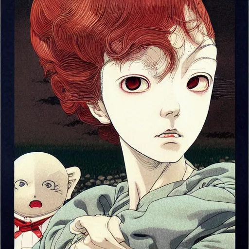 Image similar to prompt: Portrait painted in Miyazaki color style drawn by Katsuhiro Otomo and Takato Yamamoto, inspired by Fables, china doll face, smooth face feature, intricate oil painting, high detail, sharp high detail, manga and anime 2000