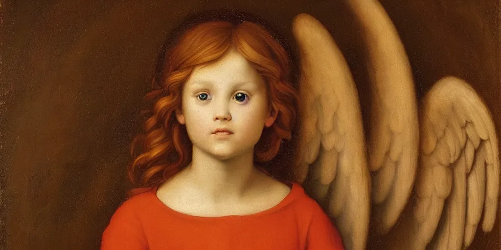 Image similar to beautifully lit realistic representation of a stunning angel. oil on copper by raphael.