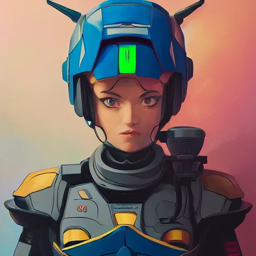 Image similar to portrait of female spartan as a gundam pilot, with an intricate, detailed, urban inspired hiphop afro futuristic helmet, vector behance hd jesper ejsing, rhads, makoto shinkai, lois van baarle, ilya kuvshinov, rossdraws, hd, 3 2 k, ilya kuvshinov, gustav klimt