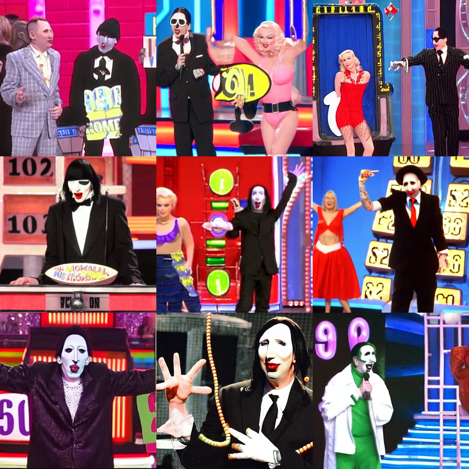 Prompt: marilyn manson as a contestant on the price is right, still image from tv