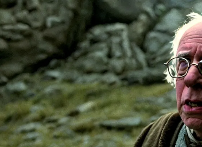 Image similar to film still of bernie sanders as frodo in lord of the rings movie, 8 k