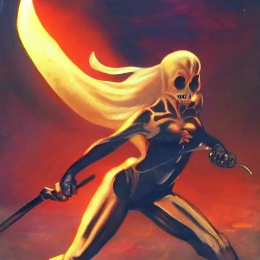 Image similar to I felt that I was a blade. It was spooky. I hope to read more by Axiomatic. Perhaps next time, something longer, inspired by Paper Tiger and Boris Vallejo