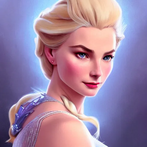 Prompt: Blonde Grace Kelly as Elsa from Frozen, western, D&D, fantasy, intricate, elegant, highly detailed, digital painting, artstation, concept art, matte, sharp focus, illustration, art by Artgerm and Greg Rutkowski and Alphonse Mucha