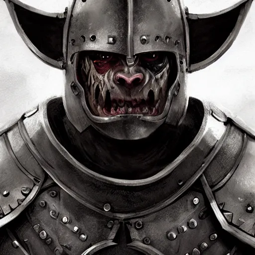 Prompt: orc wearing medieval suit of armor, illustration, concept art, art by wlop, dark, moody, dramatic