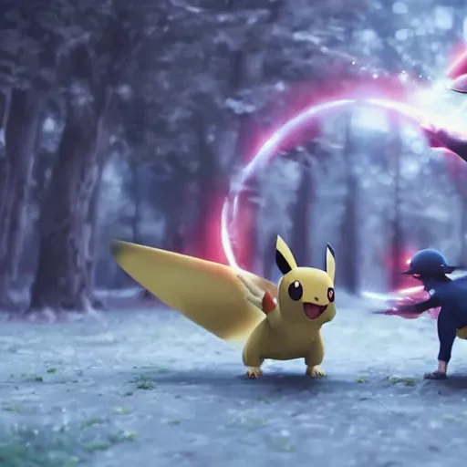 Image similar to pokemon battle by greg rutkowski cinematic cgi