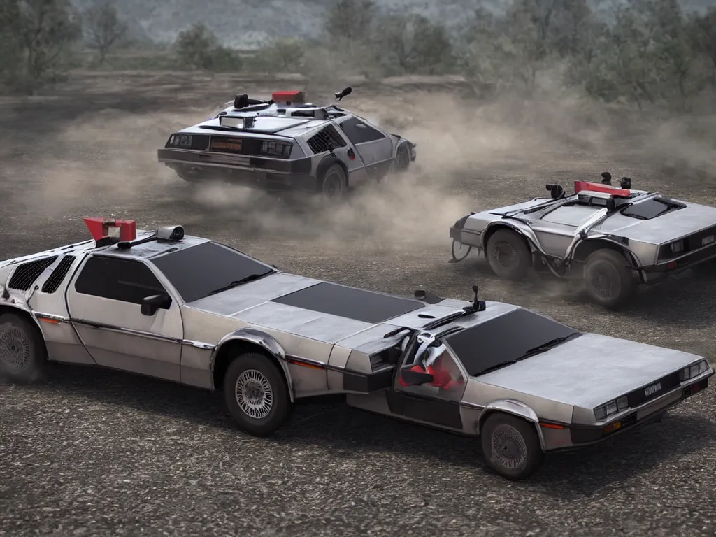 Image similar to “Delorean Rally Car, ultra realistic, 8k”