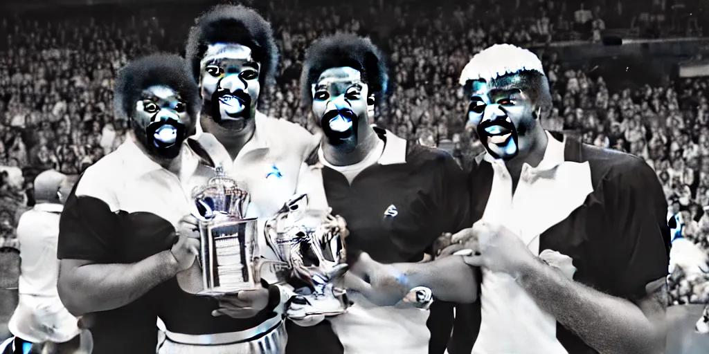 Prompt: portrait photo of geoff capes winning wimbledon tennis final with lionel richie