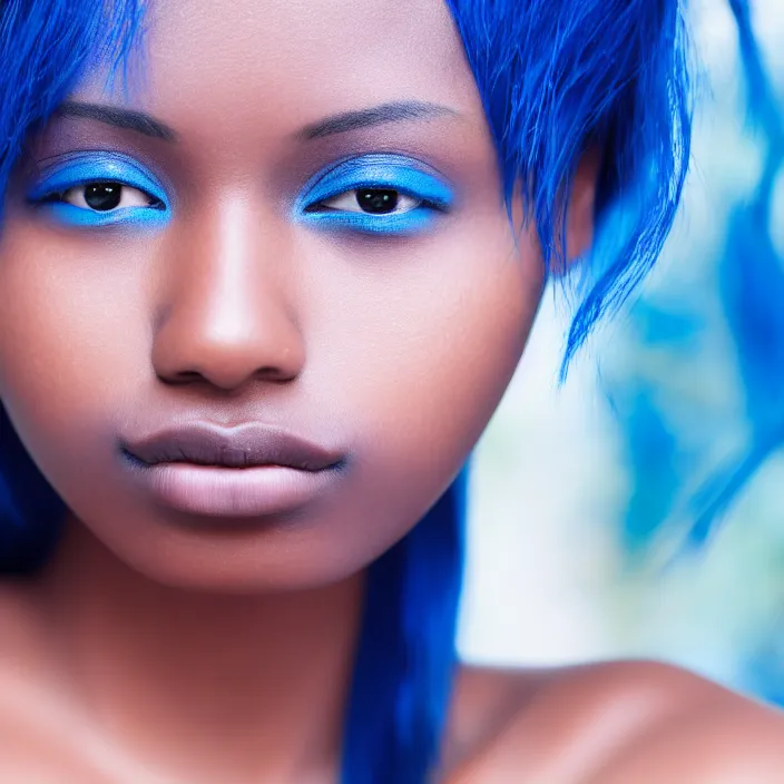 Image similar to photograph of a beautiful! woman with blue coloured skin skin!!!!!!!!!!. extremely detailed. dslr. 5 0 mm.