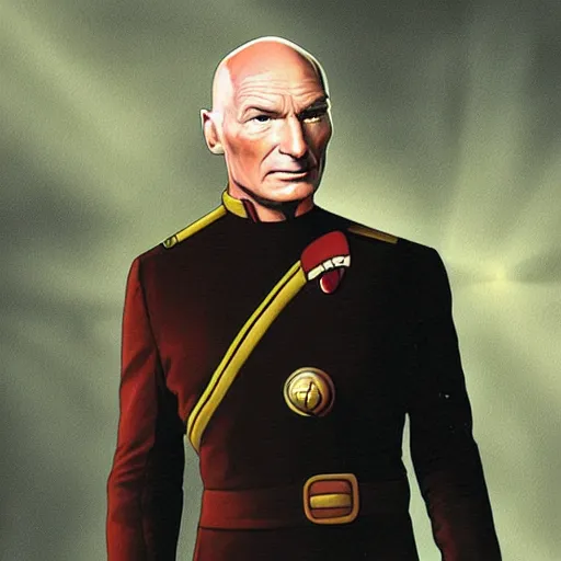 Image similar to captain picard from star trek the next generation the original series. realistic concept art painting,