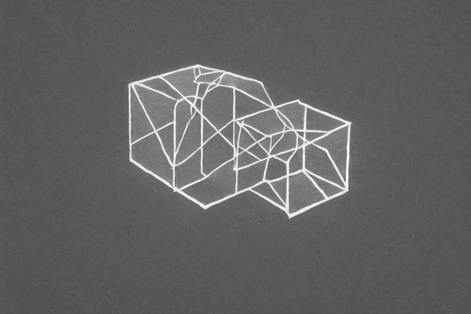 Image similar to geometric anamorphic drawing of a tesseract