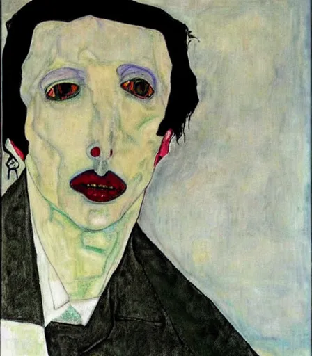 Prompt: portrait of marilyn manson by egon schiele, high quality, high detail