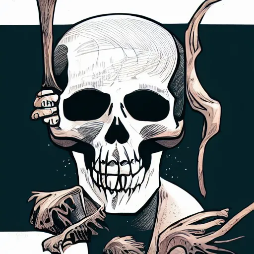 Prompt: a beautiful comic book illustration with a man in a skull head