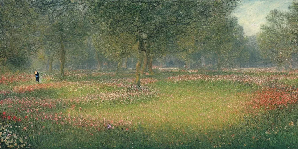 Image similar to a park with many beautiful flowers, by caspar david friedrich, by claude monet, canvas, paint, oil paint, tempera paint, dripping paint, splatter paint, macro, dof, insanely detailed and intricate, hypermaximalist, elegant, ornate, hyper realistic, super detailed