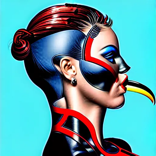 Image similar to a profile photo of a villain side profile with a diving oxygen mask with side profile blood in ocean intricate details by MARVEL comics and Sandra Chevrier-C