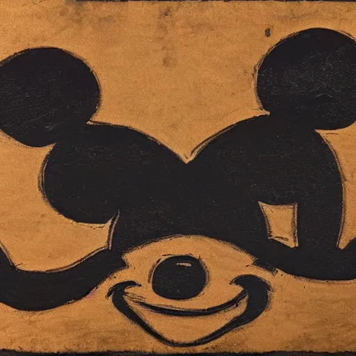 Prompt: a cave painting of mickey mouse, detailed