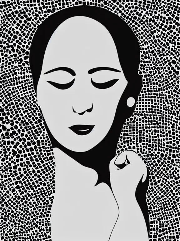 Prompt: the 2022 Brazilian Modern Art Week poster. The poster style is modernism and the details are minimal. The poster features a black and white image of a woman's face. The woman has her hair pulled back in a bun and she is wearing a pearl necklace. Her expression is one of contentment and serenity. The background of the poster is a light beige color. At the bottom of the poster, in white lettering, is the text Modern Art Week - 2022, designed by George Condo