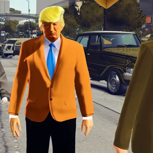 Image similar to donald trump in a gang outfit in gta.