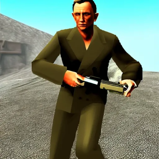 Prompt: daniel craig as a playable character in goldeneye 6 4, very blocky nintendo 6 4 graphics