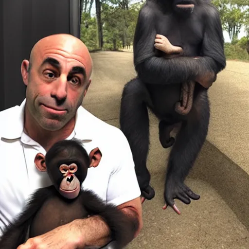 Prompt: joe rogan with a chimp