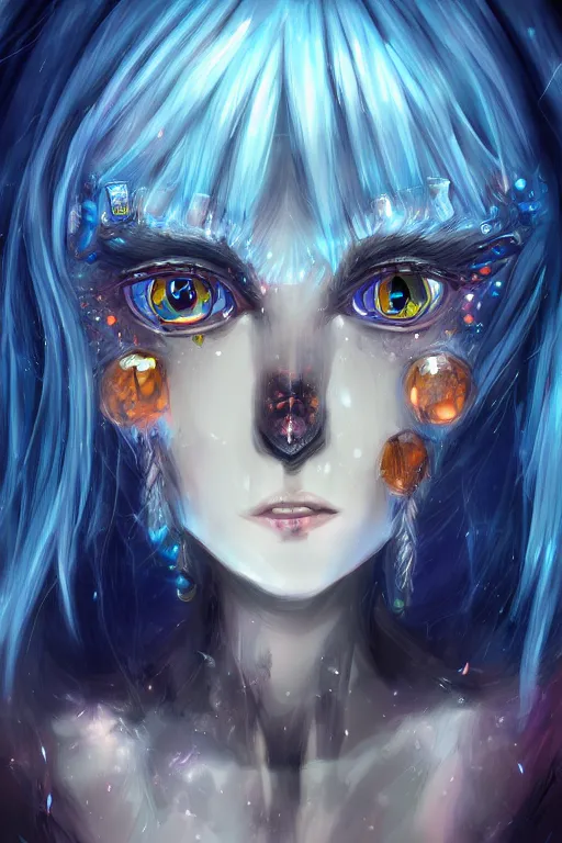 Image similar to a humanoid monster with crystals for eyes, highly detailed, digital art, sharp focus, trending on art station, amber, anime art style