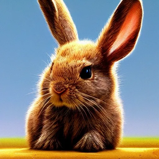 Prompt: adorable baby rabbit pixar character by zdzislaw beksinski, by tiffany bozic, cold hue's, warm tone gradient background, concept art, beautiful composition, digital painting