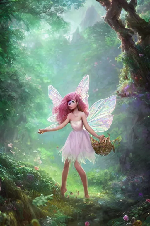 Image similar to a cute and geogerous fairy in the dreamy forest, fantasy, dreamlike, 8 k resolution, hyper detailed, d & d, character design, digital painting, trending on artstation, sharp focus, illustration, art by viktoria gavrilenko, hoang lap, fuji choko, steve zheng,