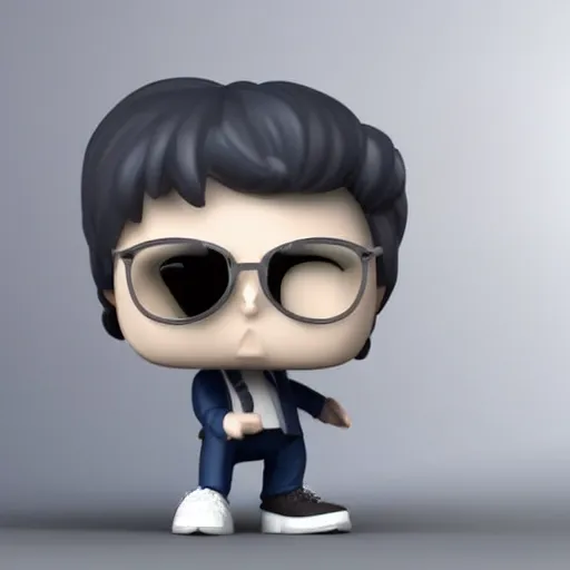 Prompt: a 3d render of Brian Cox as a funko pop, studio lighting, grey background