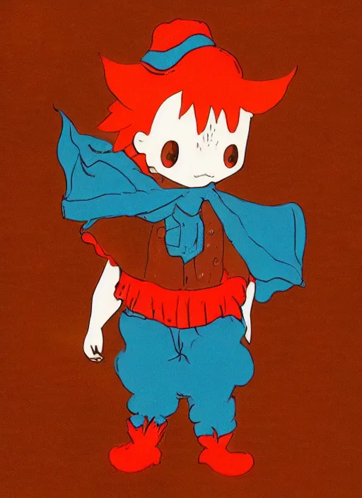 Prompt: ponyo at night dressed as a cowboy