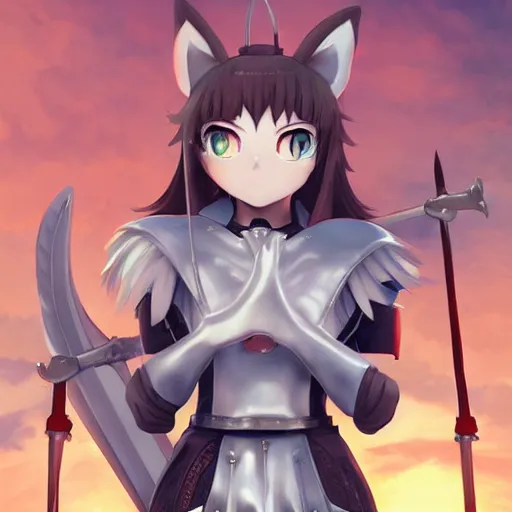 Image similar to portrait of joan of arc as a catgirl, anime fantasy illustration by tomoyuki yamasaki, kyoto studio, madhouse, ufotable, square enix, cinematic lighting, trending on artstation