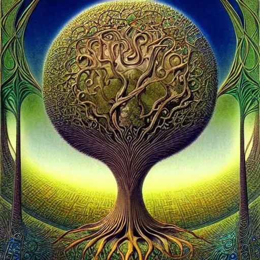 Image similar to tree of life by roger dean and andrew ferez, art forms of nature by ernst haeckel, divine chaos engine, symbolist, visionary, art nouveau, botanical fractal structures, organic, detailed, realistic, surreality