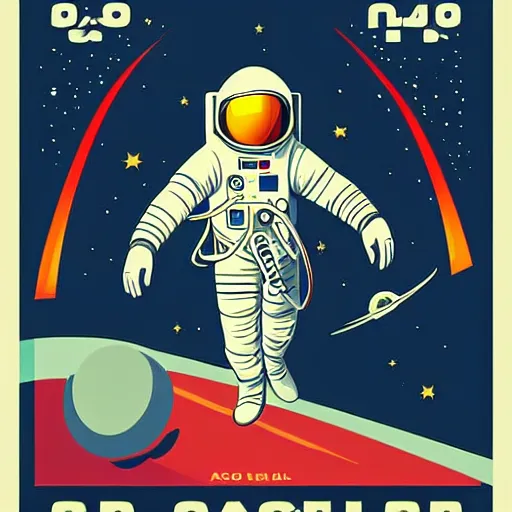 Image similar to space program propaganda poster, astronaut, art deco style