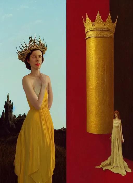 Image similar to rebecca hall portrait wearing golden metal crown by edward hopper and james gilleard, zdzislaw beksinski, highly detailed