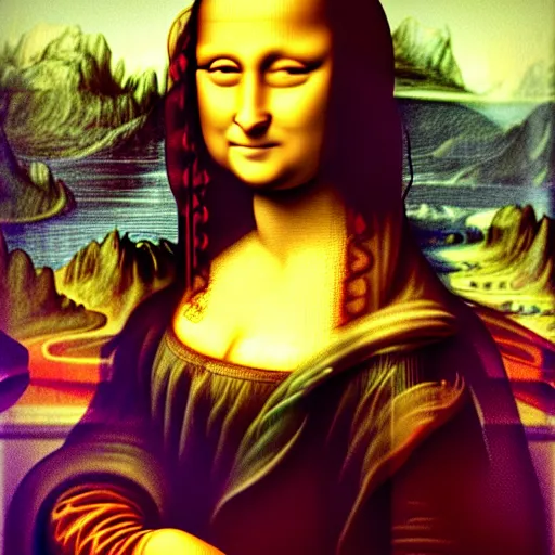 Prompt: The Mona Lisa as a beautiful black Girl . symmetrical, perfect body and face. dramatic angle, ornate, details, smooth, sharp focus, illustration, realistic, cinematic, artstation, award winning, rgb , unreal engine, octane render, cinematic light, macro, depth of field, blur, red light and clouds from the back, highly detailed epic cinematic concept art CG render made in Maya, Blender and Photoshop, octane render, excellent composition, dynamic dramatic cinematic lighting, aesthetic, very inspirational, arthouse by Leonardo da Vinci