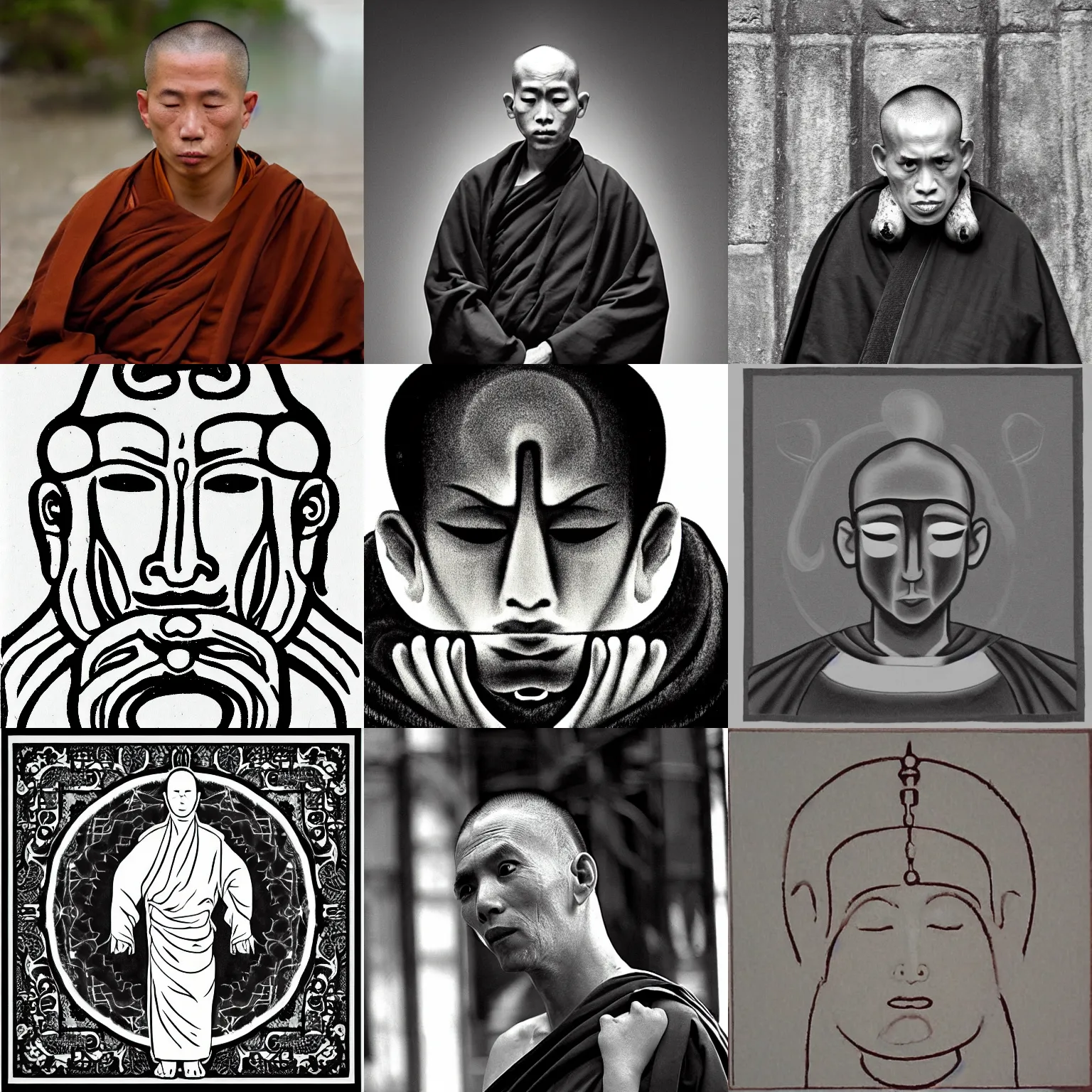 Prompt: symmetrical zen monk. Steam from ears!!!