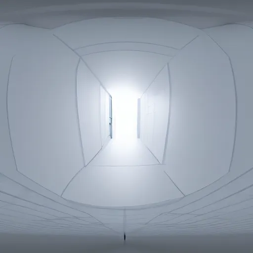 Image similar to inside a large cubic white room with, 3 d perspective, virtual reality