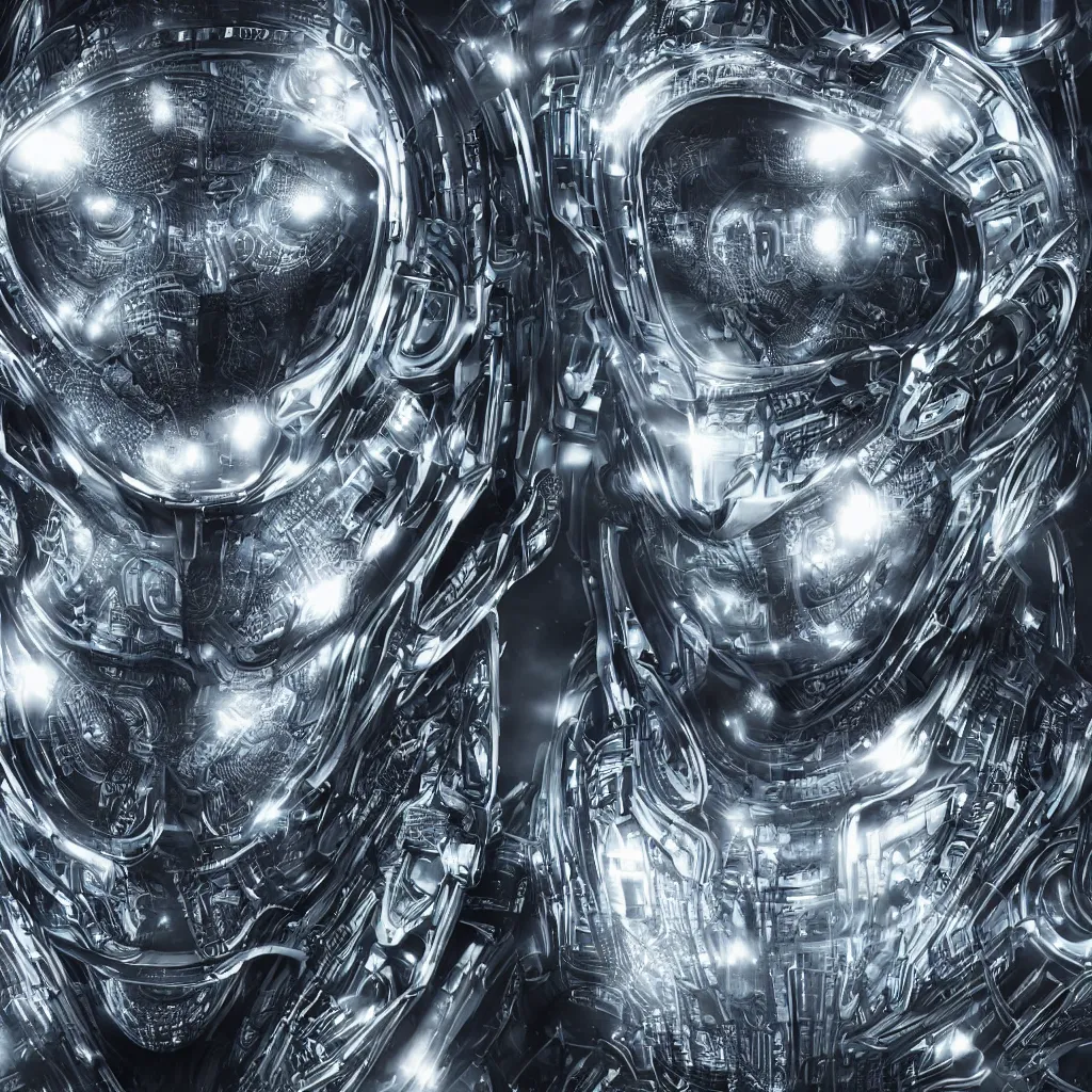 Image similar to an insanely detailed cibernetic artwork of a futuristic artificial intelligence superstar, extremely detailed, centered image, perfectly symmetrical alien face, with frames made of detailed fractals, octane render, 4k, insanely detailed, detailed grid as background, photorealistic digital art, hyper realism, high detail, cgi