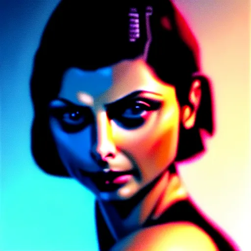 Prompt: beautiful Morena Baccarin, full pallet image, Blade runner artifacts, electronic case display, cyberpunk hologram tech, ultrarealistic, futuristic, three point lighting, dramatic lighting, electrical details, high details, 4k, 8k, best, accurate, trending on artstation, artstation, photorealism, ultrarealistic, digital painting, style of Peter Mohrbacher, Caravaggio, Dali, Boris Vallejo, Hajime Sorayama